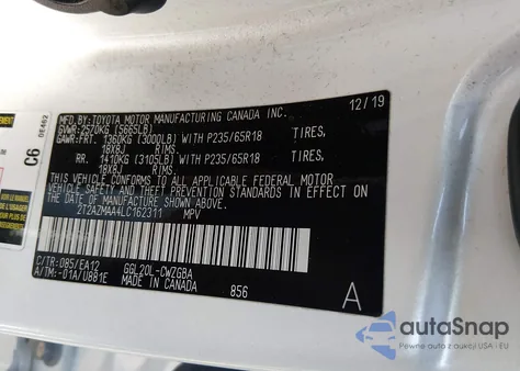 2020 Lexus Rx 350 z USA, uszkodzony, nr VIN 2T2AZMAA4LC162311